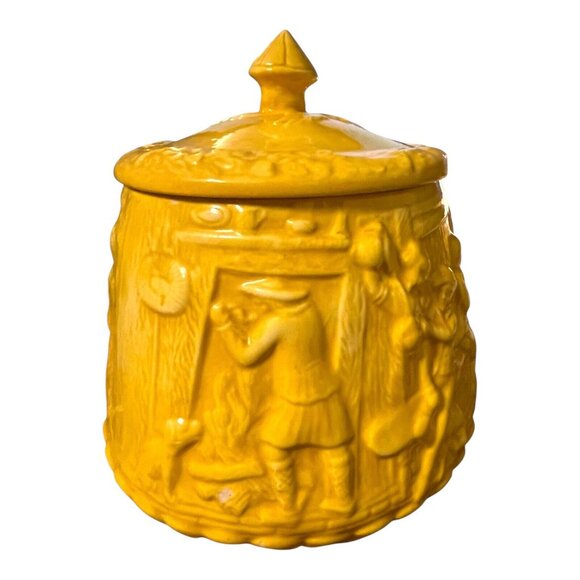 Vintage Ceramic Canister by Sande – Bas-Relief Colonial Tavern Scene with Horseb - Picture 6 of 16